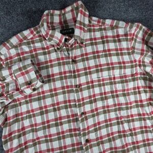 Orvis Luxury Flannel Shirt Mens Large Red Brown Plaid Cotton Button Down 2NKP